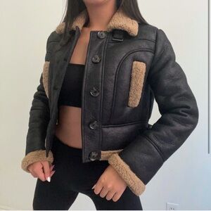 Teddy and Faux Leather Cropped Jacket